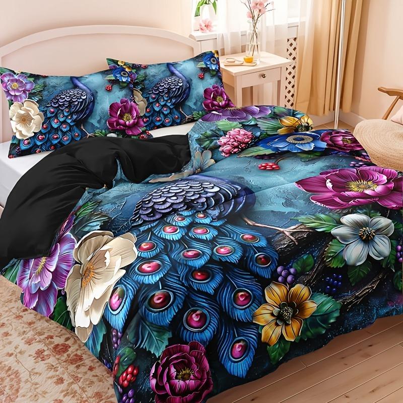 Flower Peacock Bedding Set Duvet Cover Set Quilt Cover With Pillowcase For Bedroom Decor Birthday Gift Halloween Christmas Gift