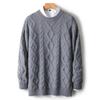 Men's Thick Wool Sweater - Round Neck, Long Sleeve, Diamond Cable Knit
