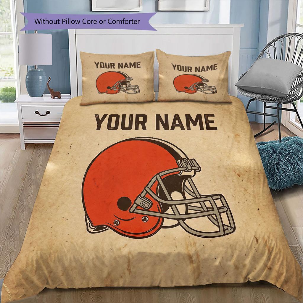 Custom Name,Cleveland Browns Pattern Bedding Home Decoration Birthday Gift ( 1 duvet cover + 2 pillowcase, without core),fan merchandise.