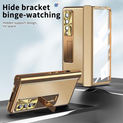 Luxury Leather Full Protection Stand Case For Samsung Galaxy Z Fold 4 5g Fold4 Fold3 Fold 3 Tempered Glass Film Folding Cases