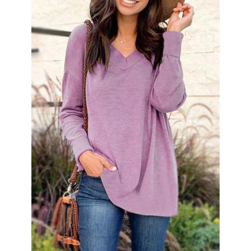 Women S Casual Long Sleeve V Neck T Shirt For Spring Autumn