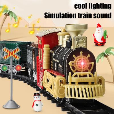 Electric Christmas Train Toy Set Car Railway Tracks Steam Locomotive Engine Diecast Model Educational Game Boy Toys For Children