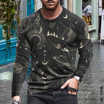 Nowe 3D Galaxy Print Męskie koszulki z długim rękawem Koszulki z okrągłym dekoltem Casual Pullover Męskie ubrania w dużych rozmiarach
