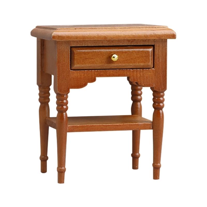 

1:Миниатюрный деревянный прикроватный столик в масштабе 1/12, винтажная мини-мебель для кукольного домика, миниатюрная мебель для спальни, украшения и аксессуары для кукольных домиков 1