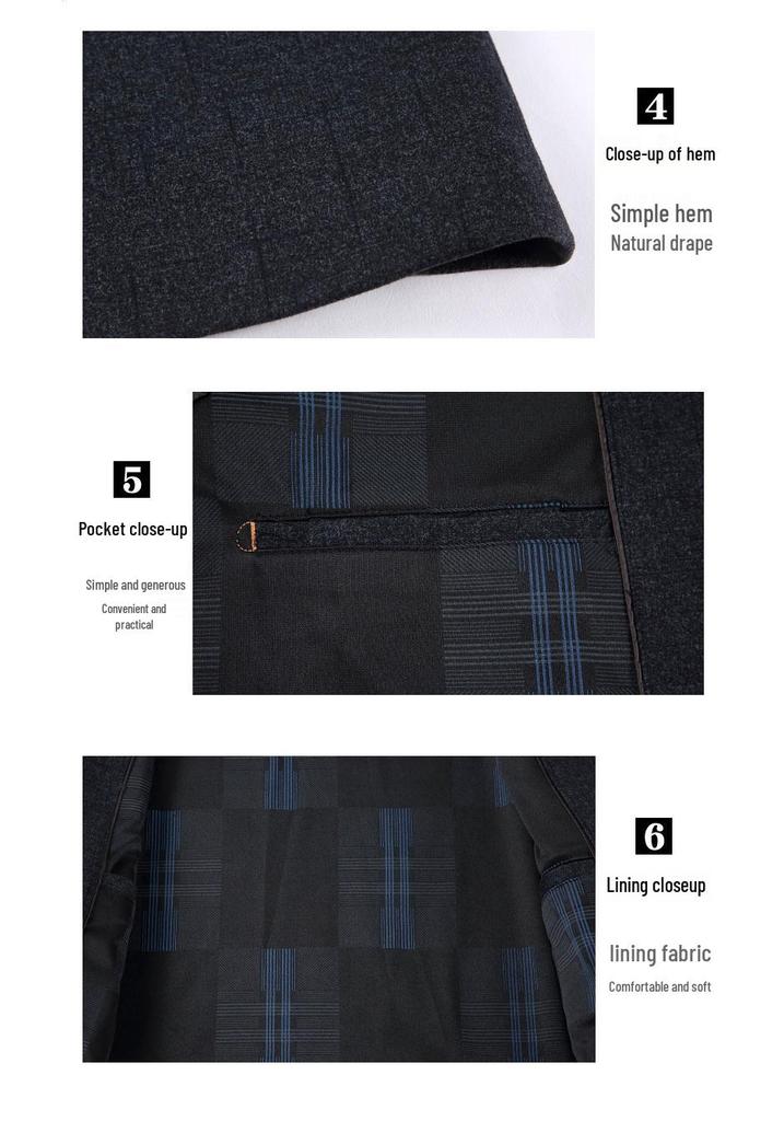 Men's Business Casual Autumn Wool Jacket - Non-Iron, Lapel Coat for Middle-Aged Dads