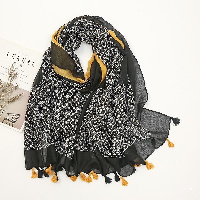 Modedesign Reizender floraler Quasten-Viskose-Schal Schal Dame Hochwertiges Halstuch Frühling Sommer Foulards Muslimischer Hijab Sjaal