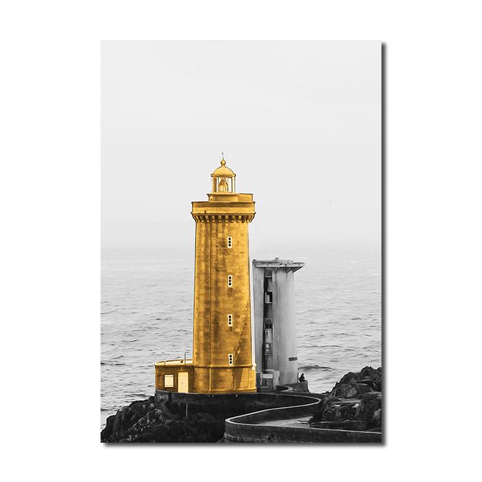 Black Yellow Balloon Lighthouse Wall Art Canvas Painting Landscape Posters and Prints Scenery Picture for Living Room Home Decor