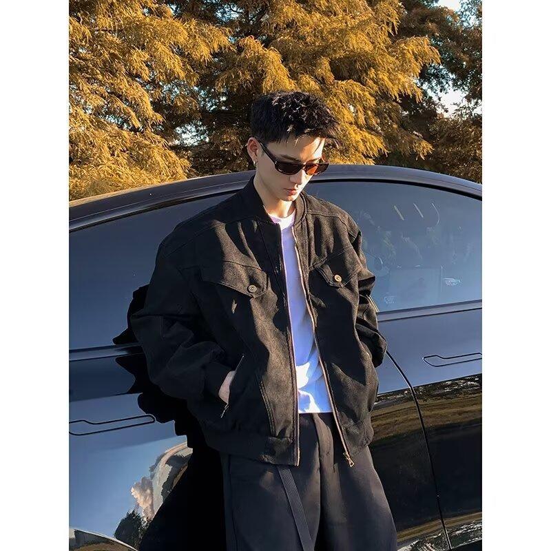 

American Retro Old Tooling Jacket Men and Women Spring and Autumn High Sense Loose Casual Cleanfit Short Coat Tide M чёрный