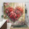 Romantic Heart-Shaped Roses Print Waterproof Shower Curtain For Bathroom, Soft Floral Design High-End Toilet Partition Curtain