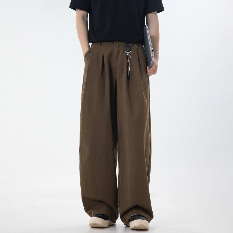 Heren Katoenen Casual Broek Losse Rechte Pijp Dubbele Plooizakken