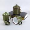 Thickened Tea Jar with Cover Mug Water Cups Nostalgic Enamel Cup  Camping