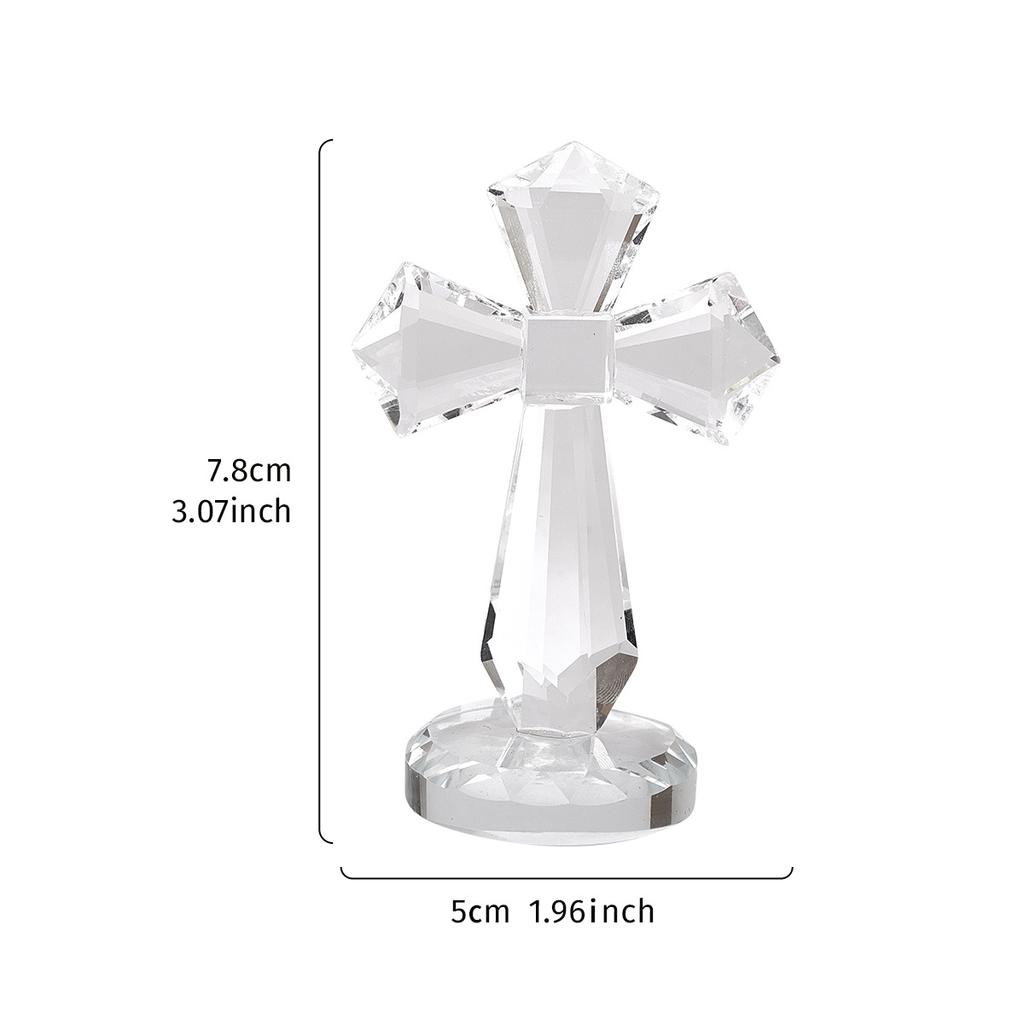 Crystal Cross Ornament with Angel Figurine Transparent Glass Religious Statue Baptism Communion Christmas Gifts Home Decorations