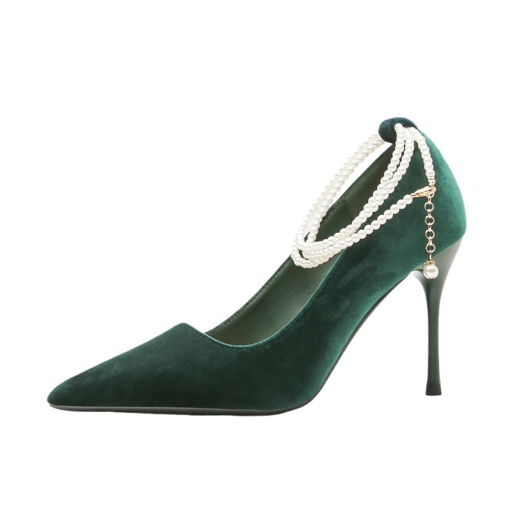 Fashion pearl chain elegant temperament sexy feminine women's new thin heel high heel women's single shoes