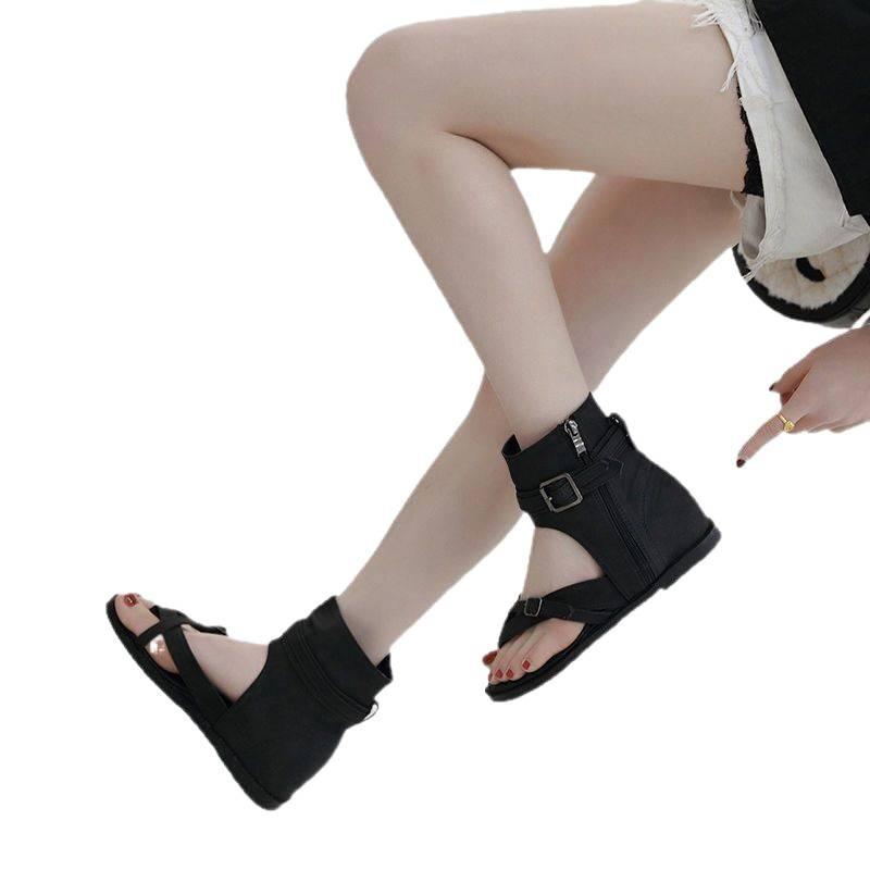 2025 new inner height increase retro cool boots spring and summer toe high top thin women's shoes wedge heel personalized Roman sandals women