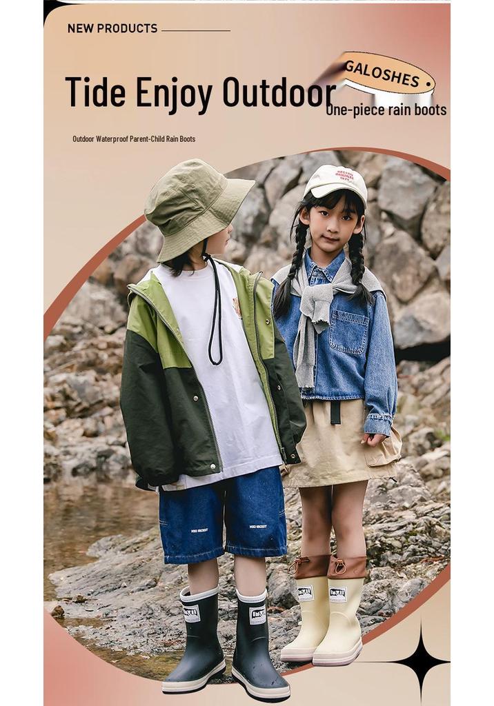 Japonské nepromokavé holínky do půli lýtek se stahovací šňůrkou - Styl pro rodiče a děti, Protiskluzové gumové boty pro všechna roční období.