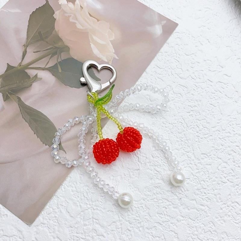 Elegant Crystal Beaded Bowknot Keyring Sweet Cherries Bowknot Key Chain with Crystal Beads Personalized Keyring Ornament