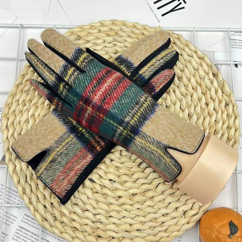 

Перчатки шерстяные клетчатые с пятью пальцами для сенсорного экрана, утолщенные перчатки, теплые перчатки для езды на велосипеде Celebrity Temperament average size