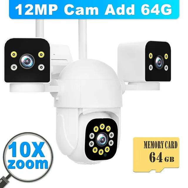 6K 12MP WiFi Venkovní 10x Zoom Tříobjektivová PTZ Video Dohled Ochrana Zabezpečení 4K IP Kamera Chytrá Bezdrátová CCTV Kamera