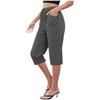 Women's Cotton And Linen Pocket Elastic Casual Pants Five Quarter Pants