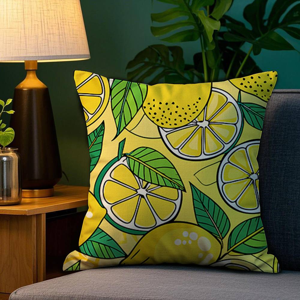 Lemon Fruit Pattern Pillow Case Plush Fabric Soft Double Sided Print Home Sofa High Quality Cushion Cover Throw
