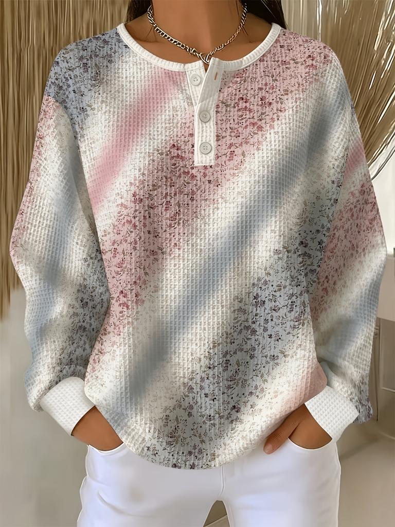 Damen Waffel-Langarm-T-Shirt, aus weichem, hautfreundlichem, atmungsaktivem Stoff, bequem, lässig, vielseitig und stilvoll