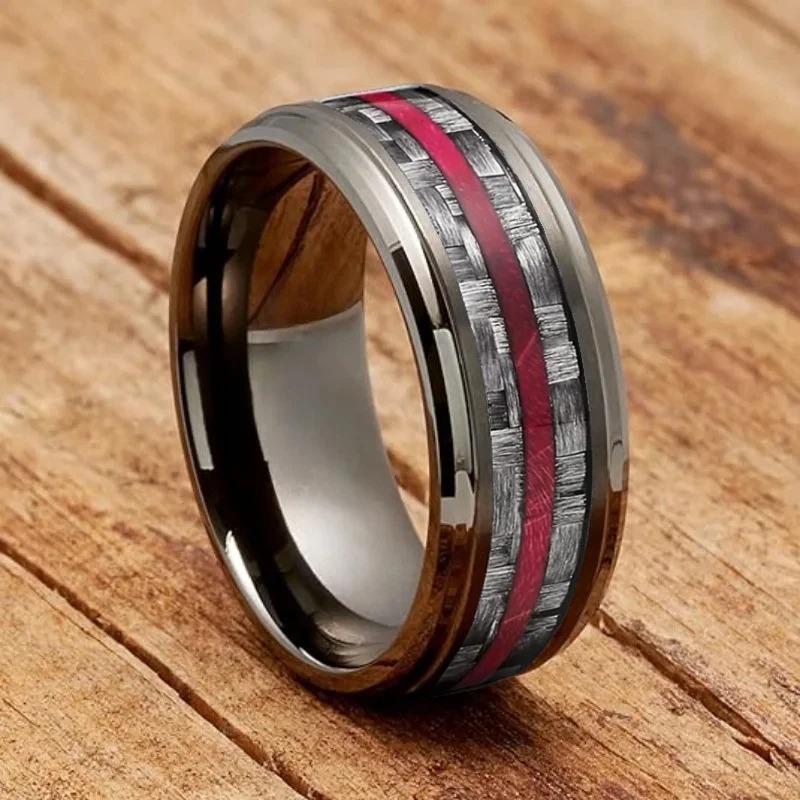 Purple Abalone Shell Inlay Rings, Fashion 8mm Gold Color Men Stainless Steel Rings for Men Women, Wedding Band Jewelry Gift