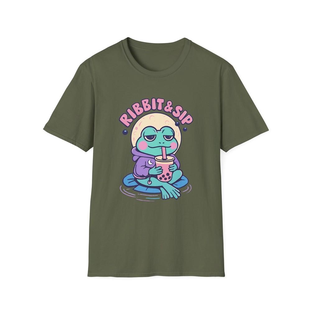 

Unisex Softstyle T-Shirt Frog Boba Tea Moonlight Chill Lily Pad Tee XL