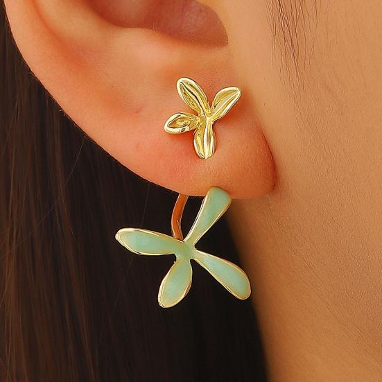 1 Paar Ohrstecker Doppellagig Dreidimensionales Blumen-Design Emaille Gardenienblütenform Ohrhänger für Damen Schmuckzubehör