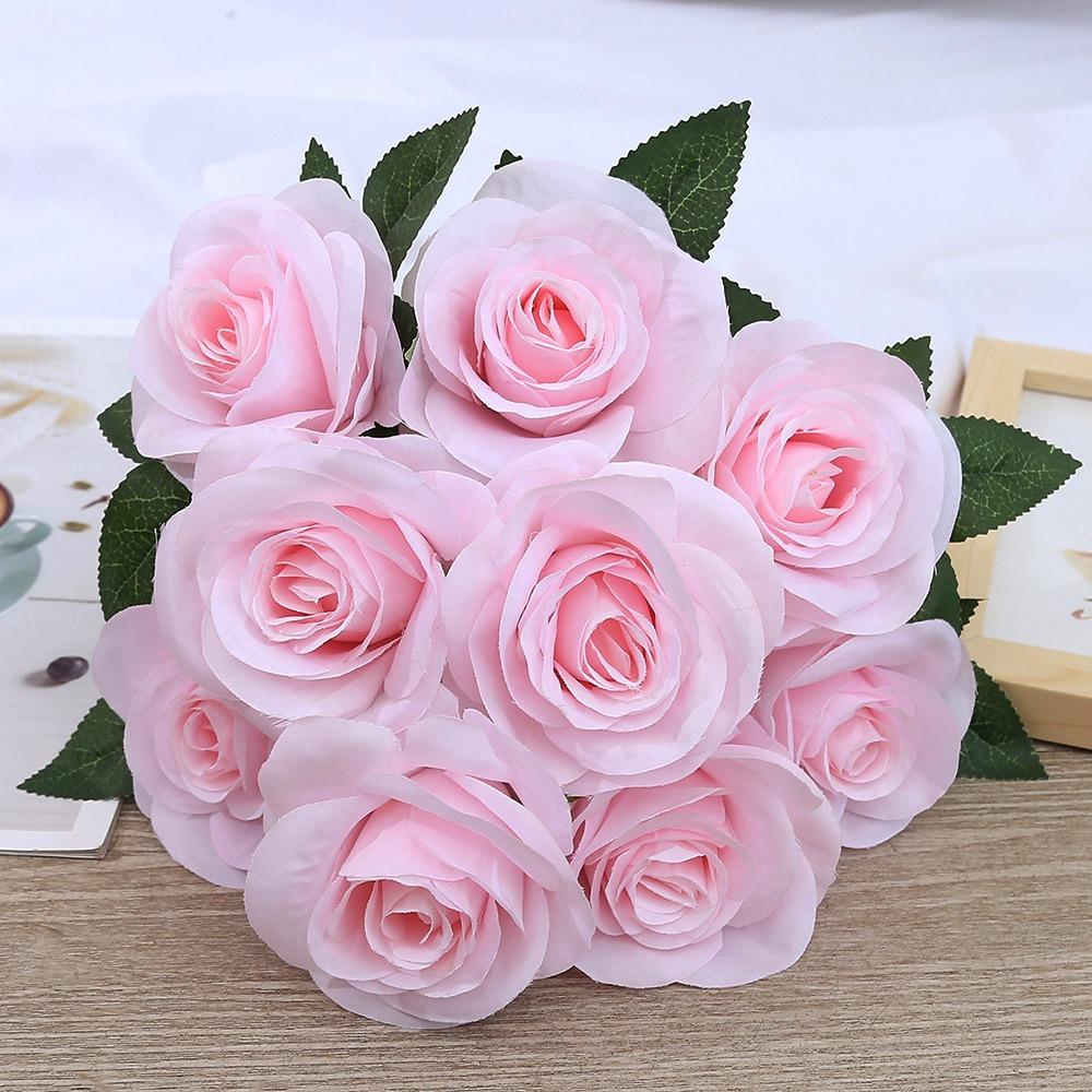 9 Head Real Happy Flower 10 Colors Photography Photo Gift Natural Silk Rose Flowers Mini Crystal Grass Bouquet Home Decorative