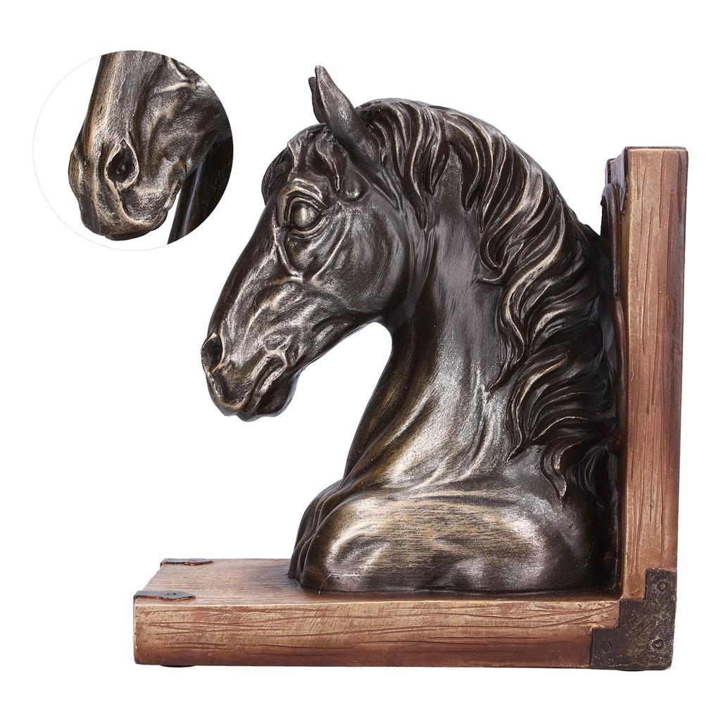 Wielofunkcyjna rzeźba głowy konia, żywiczne podpórki do książek z koniem do domu, biura, salonuBS20900 Brązowy koń