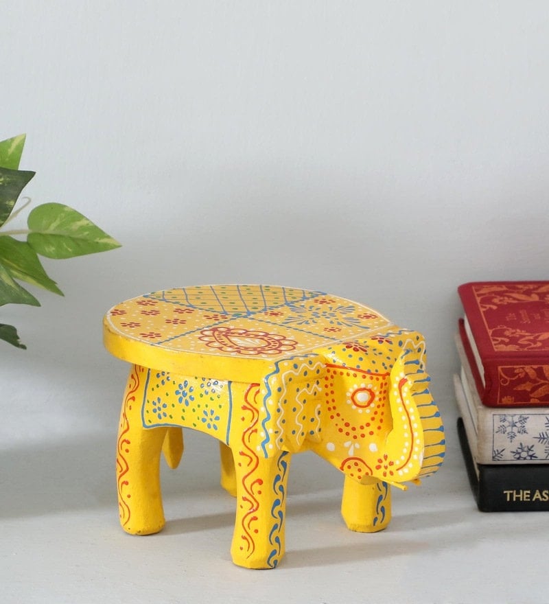 Handmade Wooden Elephant Stool: Indian Home Decor Ottoman 16” X 8” X 24” (l x w x h) разноцветный
