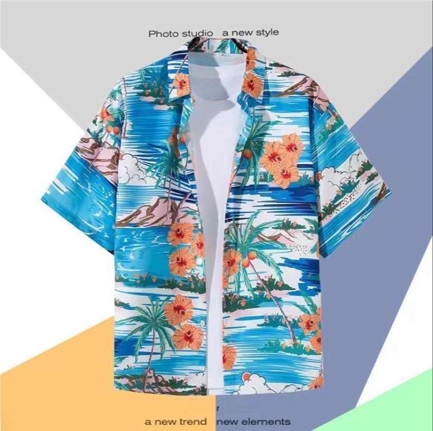 Printed Shirt Men Women Casual Fashion Short Sleeves Shirts Button Lapel Streetwear Oversized Clothing No Pockets