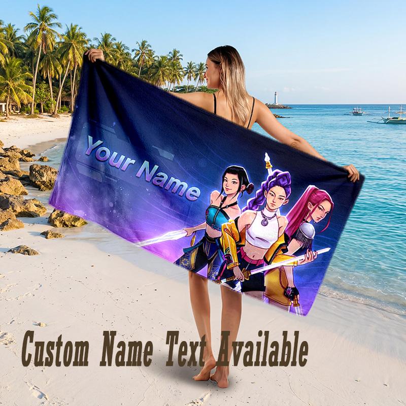 Kpop Demon Hunters Design Beach Towel Custom Text Large Towel for Beach Vacation