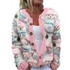 Cardigan Tricot Femme Col Rond Boutonnage Simple Imprimé Floral Manches Longues Vêtement d'Extérieur Décontracté