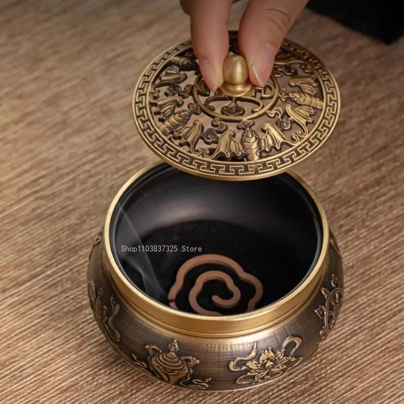 Eight Auspicious Carved Three-legged Incense Burner Household Indoor/temple Offering Buddha/ Tower Incense Aromatherapy Stove