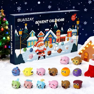 Vánoční adventní kalendář 2025 Kreslená zvířata Tvary aut Odpočítávací kalendář Bez baterií Natahovací auta Vzdělávací hračka