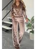 New Fall Leopard-Print Color-Blocked Long-Sleeve Pajama Set