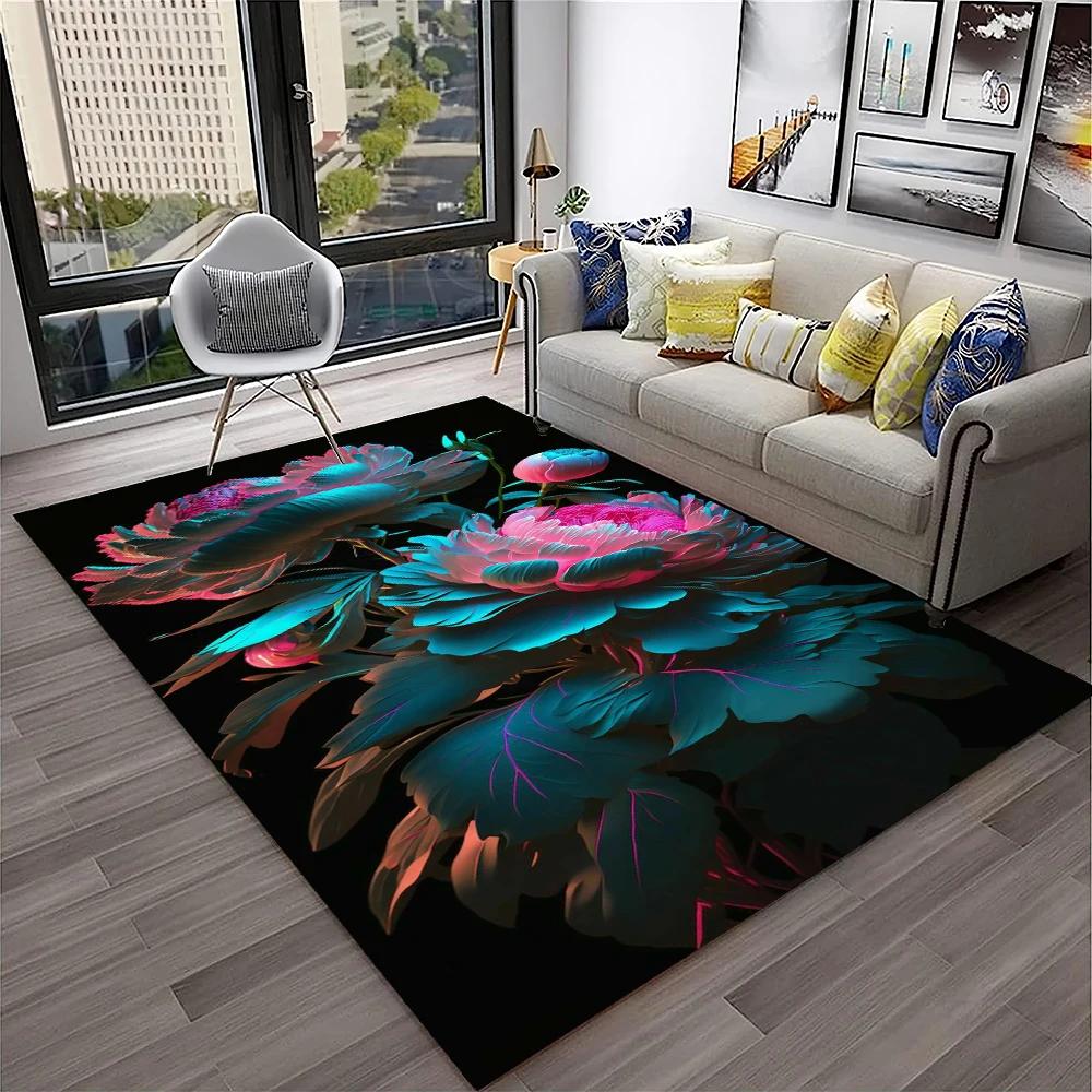 Nordic Love Rose Flowers Daisy  Carpet Rug for Home Living Room Bedroom Sofa Doormat Decor,kids Play Area Rug Non-slip Floor Mat