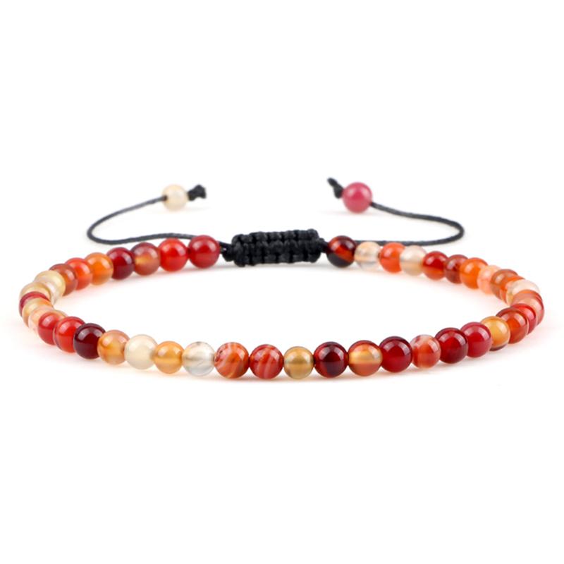 4MM Natural Stone Round Beads Bracelet Women Minimalism Adjustable Leather String Bangles Jewelry Men Healing Yoga Pulsera Gift