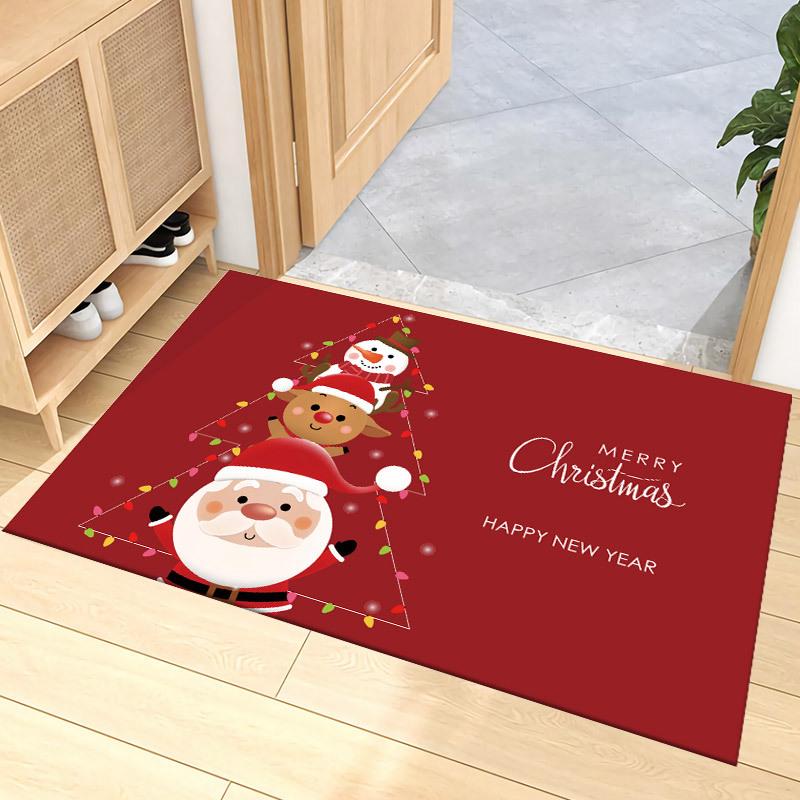 Christmas Santa Reindeer Carpet Mat Rug Snowman Home Decoration Entryway Floor Mat with Merry Christmas Happy New Year Greeting