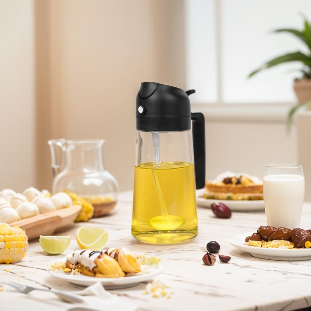 Cooking Oil Spray Glass Jar 2 In 1 Oil Dispenser and Vinegar Sprayer 470ml/16oz Kitchen Oil Sprayer Mister for Cooking Air Fryer