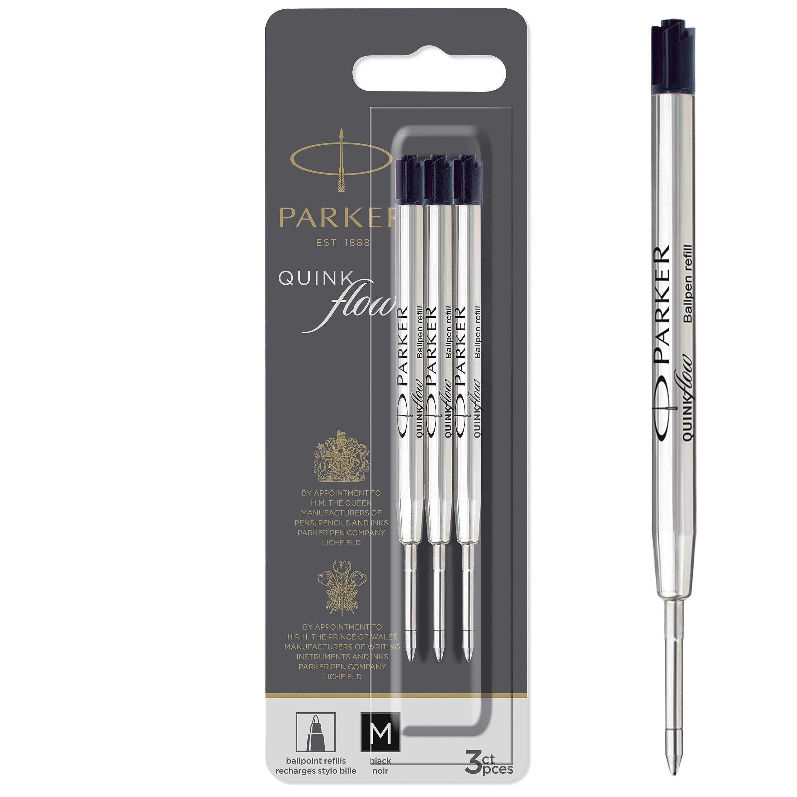 

Parker Quinkflow Ballpoint Pen Ink Refills, Medium, Black, 3 pcs