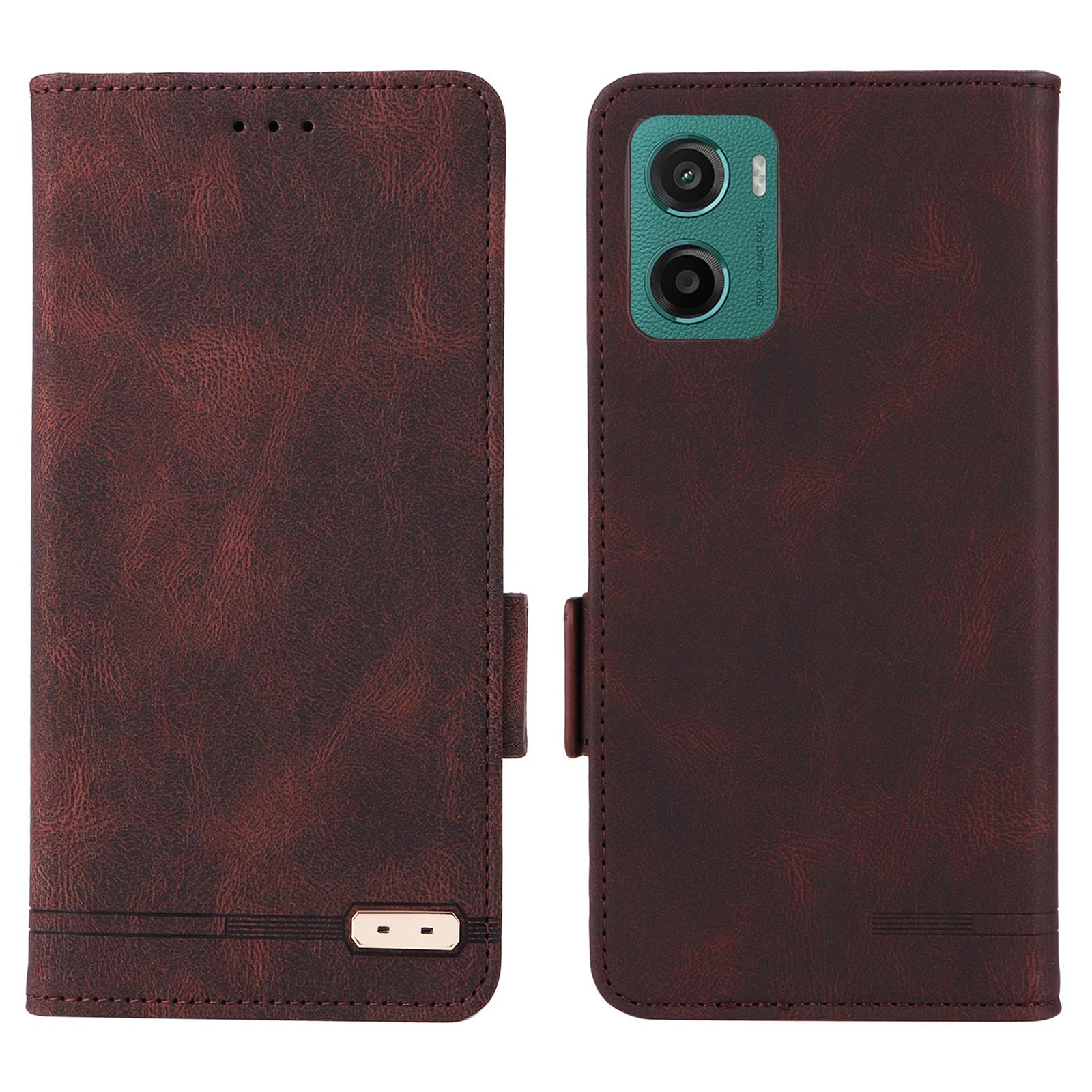 

Для Motorola Moto G05 4G/E15 4G Чехол Кожаный Кошелек Книжка Чехол для Телефона с Аппаратным Декором Coffee