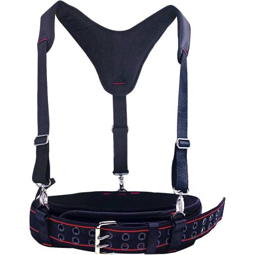 YEETUMAY Heavy Duty Waist Belt with Suspenders, Multi-functional Waist Support for Carpenters, Electricians, and Suspension Rigs, 3-Inch Padded (Red)