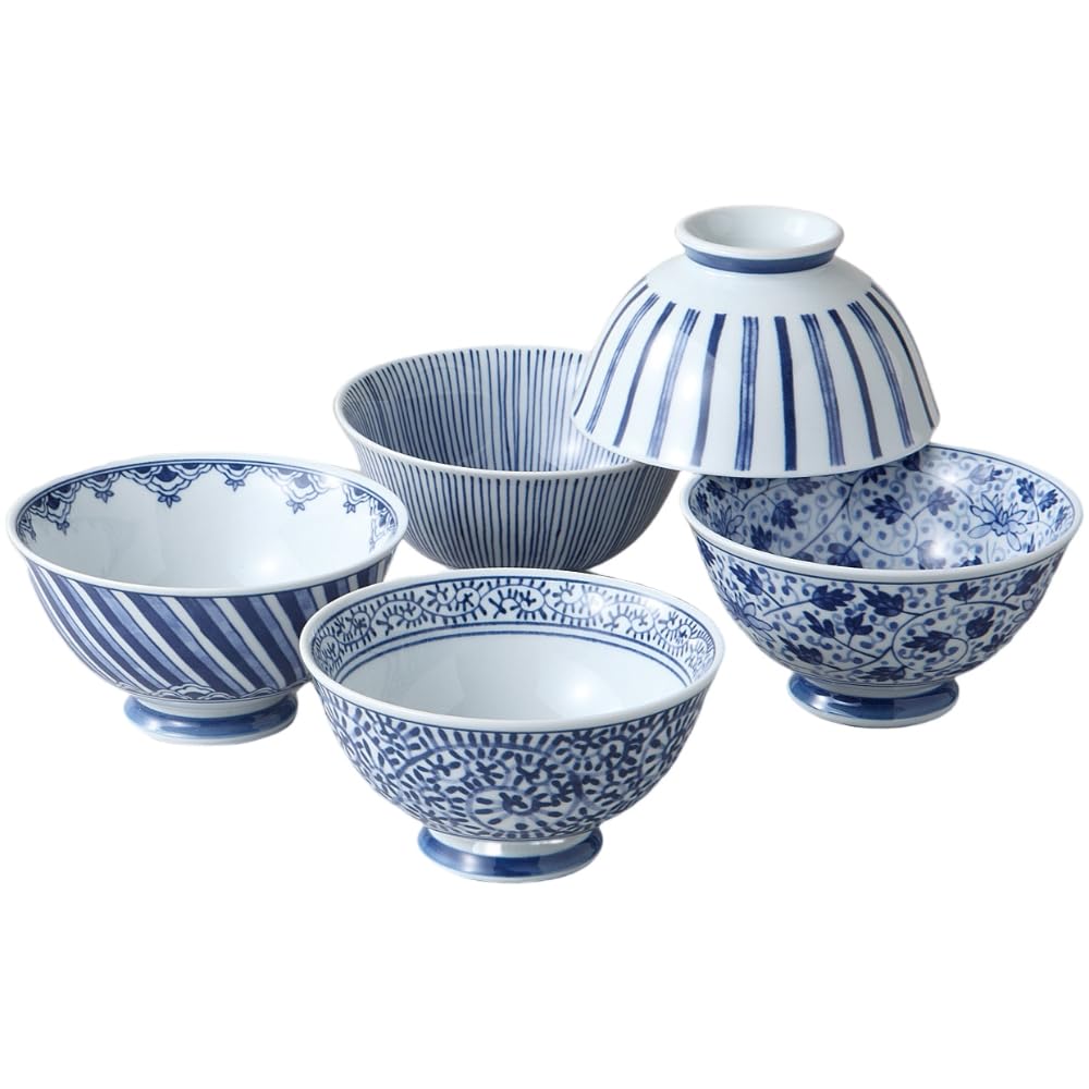 

Rice set of blue and white rice bowl set of Arita made in Japan Ale-net bowls, 5, 11.7×H6cm, pattern, 5, porcelain, ware,