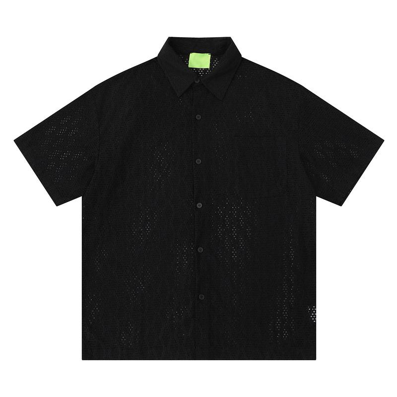 BeatStreet Neue Amerikanische Mode Herren Hemden Waffel uni Ausgeschnitten Kurzarm Cardigan Hohe Qualität Retro Kubanischer Kragen Oberteile