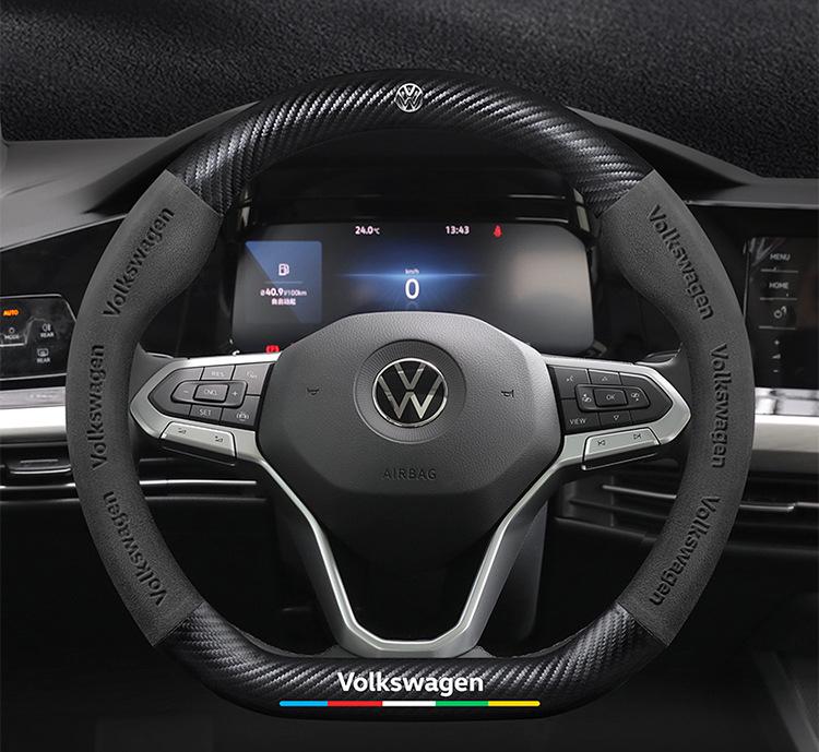 Volkswagen Golf Steering Wheel Cover for 2010-2023 Models: Suede & Carbon Fiber, Compatible with R-Line & 8th Generation