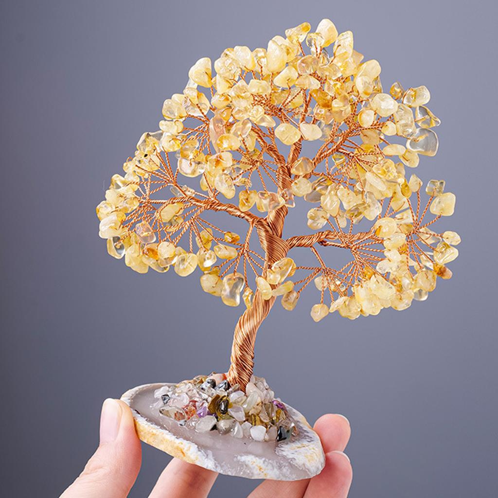 Crystal Stone Money Tree Sculpture Lucky Tree Enhancing Luck and Prosperities for Home or Office Display