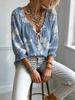 Women V-neck Tie Ruffle Puff 3/4 Sleeve Printed Blouse, for Shopping, Vacation, Daily Casual