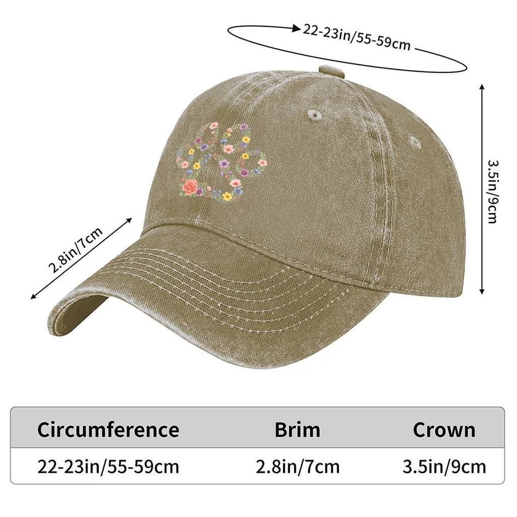 Floral Paw Print Washed Baseball Cap Casual Cotton Curved Brim Dad Hat Unisex Outdoor Adjustable